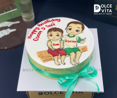 [3112] (100) Bánh vẽ bé trai và bé gái dễ thương cho sinh nhật chung
