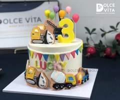 [2873] (250) Bánh kem chủ đề xe công trình xây dựng, Xe trộn bê tông/ Xe trộn xi măng