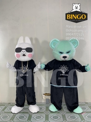 Mascot gấu xanh mint và thỏ trắng LEVEL CLUB