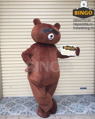 Mascot Gấu Brown Đeo Kiếng