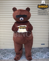 Mascot Gấu Brown Đeo Kiếng