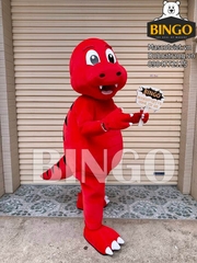 Mascot Khủng long đỏ mặt nghiêng