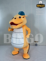 Mascot khủng long vàng đội nón