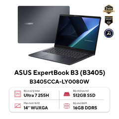 Laptop ASUS B3405CCA ULTRA 7- 255H/16GB/512GB SSD/UMA/14" WUXGA/AX+BT/FP/WIN 11 HOME/XÁM (GENTLE GREY)/2YW