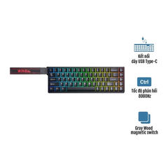Bàn phím cơ Gaming có dây AULA WIN68HE Gray Wood magnetic switch - Rapid trigger (Đen)