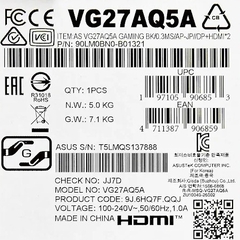 Màn hình Asus TUF Gaming VG27AQ5A 27 inch (2K/ Fast IPS/ 210Hz/ 1 ms)
