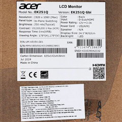 Màn hình Acer EK251Q G UM.KE1SV.G01 24.5 inch (Full HD/ IPS/ 120Hz/ 1 ms)