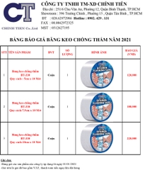 BẢNG BÁO GIÁ BĂNG KEO CHỐNG THẤM NĂM 2021