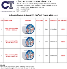 BẢNG BÁO GIÁ BĂNG KEO CHỐNG THẤM NĂM 2021