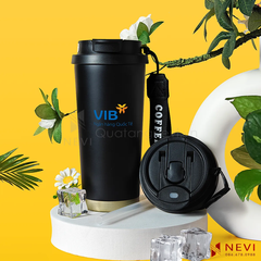 bình giữ nhiệt 500ml màu đen có nắp nhựa PP và ống hút silicon