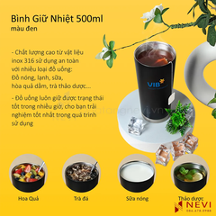 bình giữ nhiệt 500ml màu đen thích hợp sử dụng với nhiều loại đồ uống khác nhau