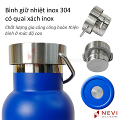 bình giữ nhiệt inox, có quai xách, chất lượng hoàn thiện cao, cung cấp bởi Quà tặng Nevi
