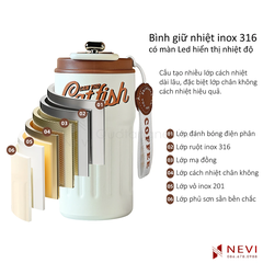 bình giữ nhiệt inox 316 hiển thị nhiệt độ cấu tạo nhiều lớp cách nhiệt hiệu quả