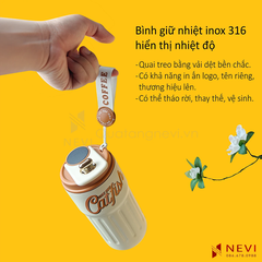 bình giữ nhiệt inox 316 hiển thị nhiệt độ có quai xách bằng vải dệt tiện lợi