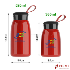 kích thước của bình giữ nhiệt inox 304, loại dung tích 360ml và 520ml, cung cấp bởi Quà tặng Nevi