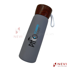 bình giữ nhiệt nắp gỗ có quai xách màu ghi, cung cấp bởi Quà tặng Nevi