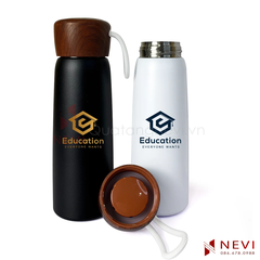 bình giữ nhiệt nắp gỗ in khắc logo, cung cấp bởi Quà tặng Nevi