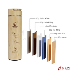 bình giữ nhiệt vỏ tre khắc tên có cấu tạo nhiều lớp vật liệu giúp cách nhiệt hiệu quả