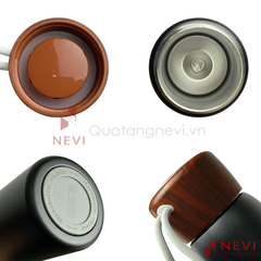 chi tiết các bộ phận bình giữ nhiệt nắp gỗ, màu đen, cung cấp bởi Quà tặng Nevi