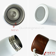 chi tiết các bộ phận bình giữ nhiệt nắp gỗ, màu trắng, cung cấp bởi Quà tặng Nevi