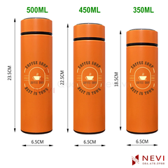 kích thước bình giữ nhiệt inox 304, dung tích 350ml-450ml-500ml, nhỏ gọn, tiện lợi, cung cấp bởi Quà tặng Nevi