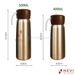 kích thước bình giữ nhiệt nắp nhựa vân gỗ, nhỏ gọn, tiện lợi, cung cấp bởi Quà tặng Nevi