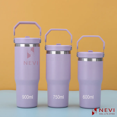 ly giữ nhiệt có quai xách màu tím