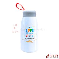 Mẫu bình giữ nhiệt inox 304, màu trắng, kiểu dáng thời trang, làm quà tặng công ty, cung cấp bởi Quà tặng Nevi