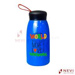 mẫu bình giữ nhiệt inox, màu xanh dương, thiết kế dáng bầu bo cong đẹp, cung cấp bởi Quà tặng Nevi