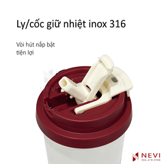 ảnh chụp chi tiết vòi hút nắp bật của cốc giữ nhiệt inox 316