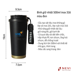 kích thước và thông tin chi tiết bình giữ nhiệt 500ml màu đen