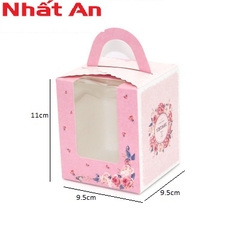Hộp cupcake 1 bánh - màu hồng vòng hoa