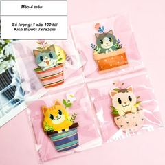 Túi dán đựng bánh kẹo Mèo 4 mẫu 7x7cm