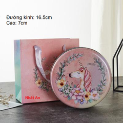 Hộp thiếc hồng Unicorn 16.5x7cm
