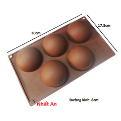 Khuôn silicone 5 nửa hình tròn lớn 8cm
