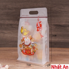 Túi zip Mèo Tài Lộc (lớn) - túi dọc