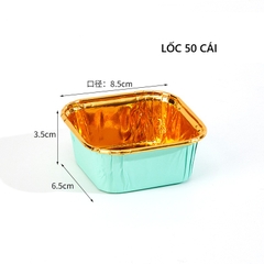 Cup giấy / chén giấy cupcake vuông màu xanh pastel vàng ánh kim 50 cái