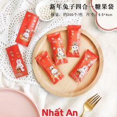 Túi kẹo nougat thỏ màu đỏ 4*9.5cm 200 túi