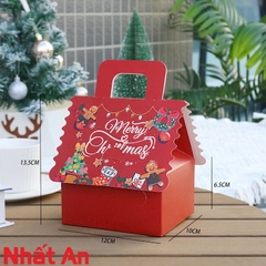 Hộp giấy đựng bánh kẹo giáng sinh Noel màu đỏ