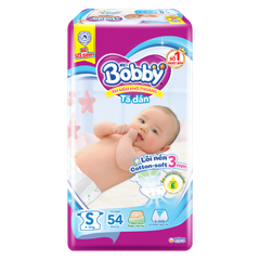 Tã dán Bobby siêu thấm - khô thoáng (S, 4-8kg, 54 miếng)