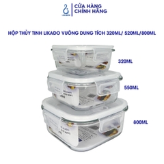 Hộp thủy tinh vuông Likado chịu nhiệt, nắp đậy kín, dùng được trong lò vi sóng