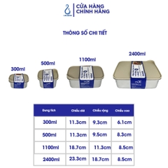 Hộp thực phẩm trữ đông Likado inox 304 nắp thông hơi dung tích 300ml, 500ml, 1100ml, 2400ml