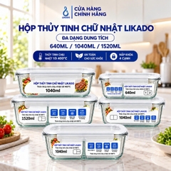 Hộp thủy tinh chữ nhật Likado chịu nhiệt, nắp đậy kín, dùng được trong lò vi sóng
