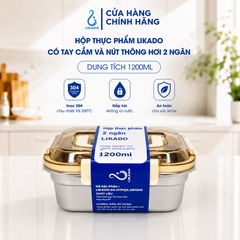 Hộp thực phẩm Likado inox 304 2 ngăn có tay cầm và nút thông hơi dung tích 1200 ml
