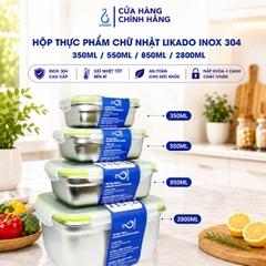 Hộp thực phẩm chữ nhật Likado inox 304 dung tích 350ml, 550ML, 850ml, 2800ml
