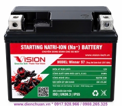 Ắc quy xe máy Natri-Ion 12V-54Wh Vision S7 dùng cho xe Piaggio  Liberty/ Vespa, SYM Attila, Honda Spacy/ SCR/@/Dylan/SH nhập