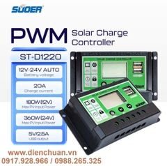 Điều khiển sạc năng lượng mặt trời 20A 12V/24V Suoer ST-D1220