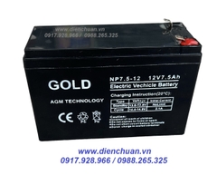 Ắc quy GOLD NP7.5-12 ( 12V 7.5AH)/ ắc quy dùng cho UPS-loa kéo- bình thuốc sâu- lưu điện cửa cuốn 12V-7,5ah