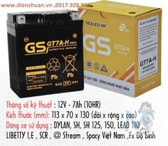 Ắc Quy Xe Máy 12V 7AH GS GT7A-H, ac quy xe máy Honda LEAD, SCR , SH, @ GS GT7A-H (12V-7Ah)