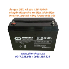 Ắc quy Hames 12V 100Ah HM100-12 GEL xả sâu dùng cho xe điện- Solar - kích điện inverter
